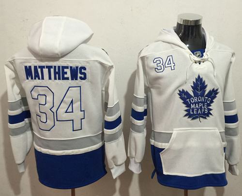 Maple Leafs #34 Auston Matthews White Name & Number Pullover NHL Hoodie - Click Image to Close
